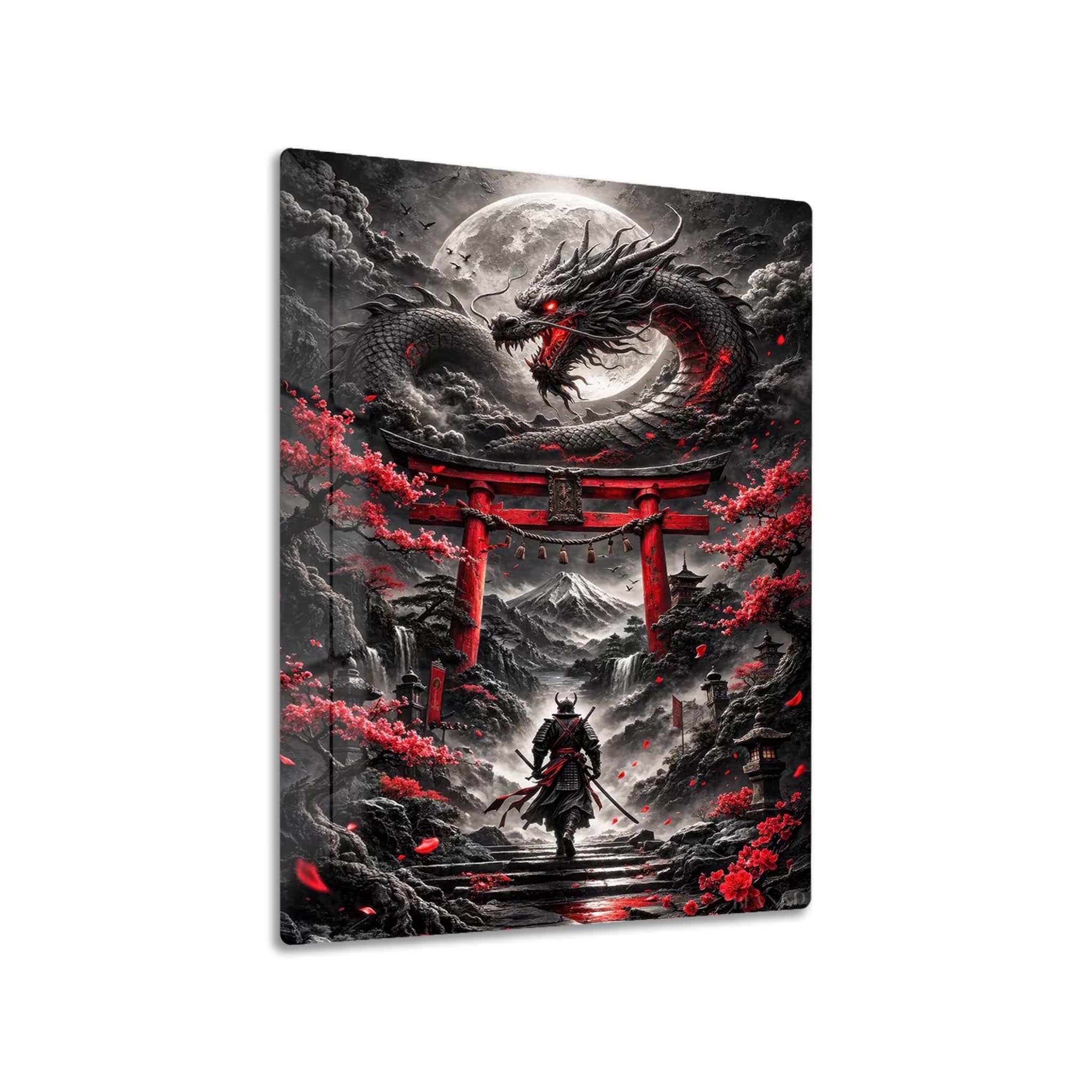 Samurai vs Dragon metal poster